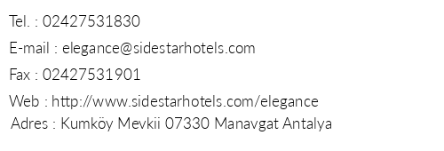 Side Star Elegance Hotel telefon numaralar, faks, e-mail, posta adresi ve iletiim bilgileri